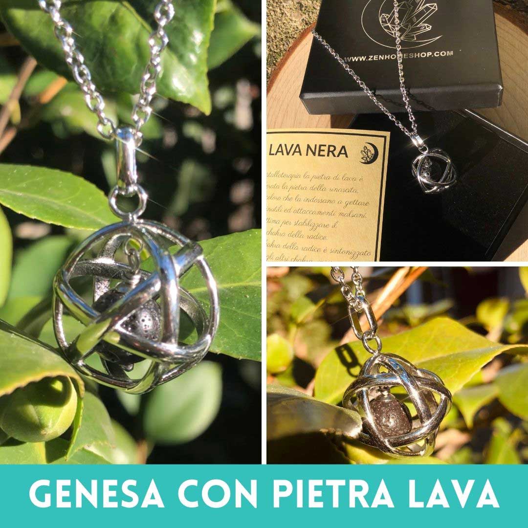 LAVA - Collana Regolabile Ciondolo Genesa in acciaio inossidabile con pietra naturale - Zen Home