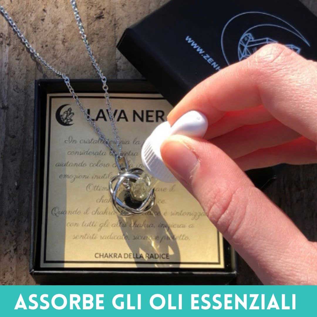 LAVA - Collana Regolabile Ciondolo Genesa in acciaio inossidabile con pietra naturale - Zen Home