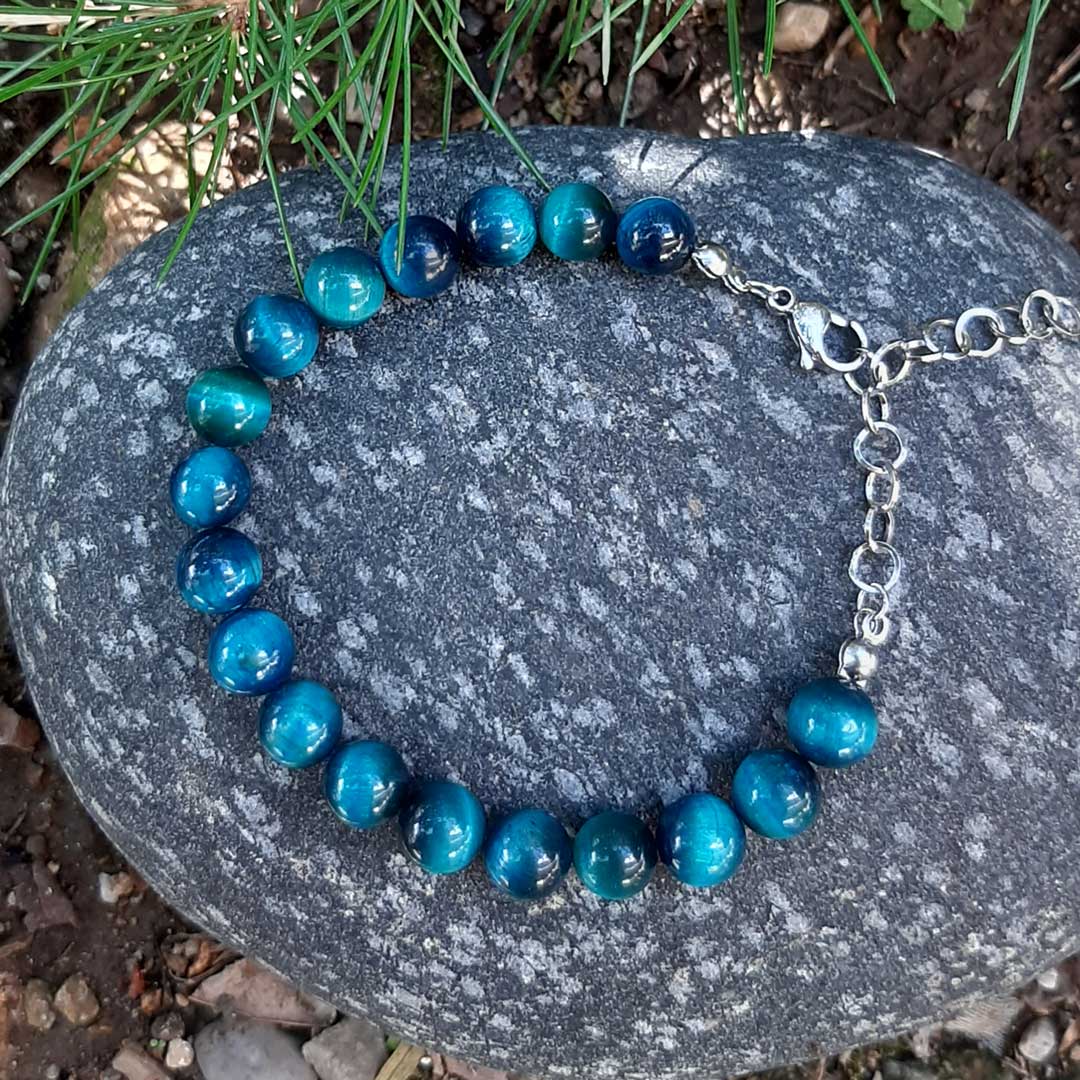 OCCHIO DI TIGRE BLU - Bracciale regolabile in acciaio inossidabile e pietre naturali da 8 mm - Zen Home