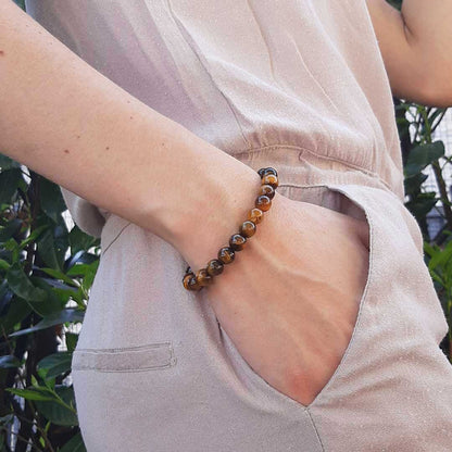 OCCHIO DI TIGRE ORO - Bracciale regolabile in acciaio inossidabile e pietre naturali da 8 mm - Zen Home