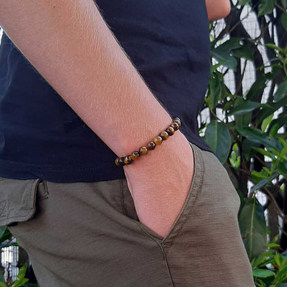 OCCHIO DI TIGRE ORO - Bracciale regolabile in acciaio inossidabile e pietre naturali da 8 mm - Zen Home