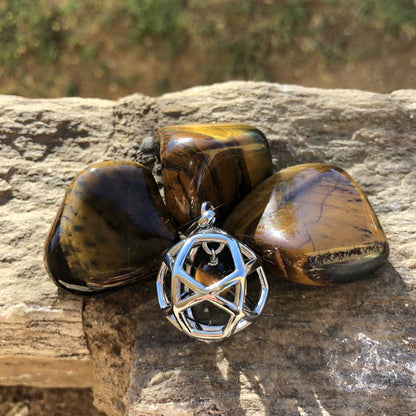 OCCHIO DI TIGRE ORO - Collana Regolabile Ciondolo Pentasfera in acciaio inossidabile con pietra naturale - Zen Home