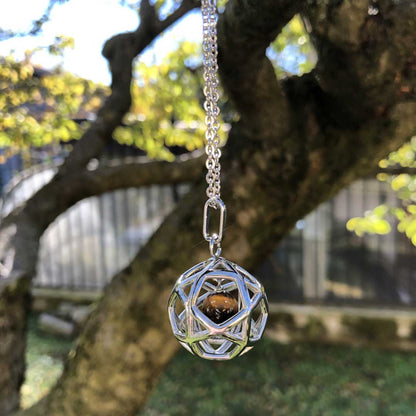 OCCHIO DI TIGRE ORO - Collana Regolabile Ciondolo Pentasfera in acciaio inossidabile con pietra naturale - Zen Home