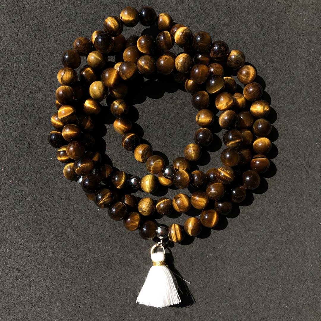 OCCHIO DI TIGRE ORO - Mala tibetano con 108 perline in pietra naturale da 8 mm - Zen Home