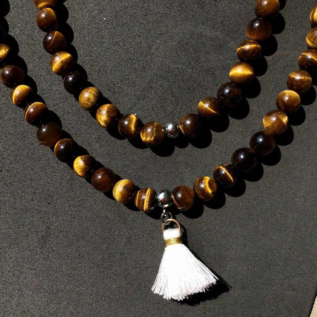 OCCHIO DI TIGRE ORO - Mala tibetano con 108 perline in pietra naturale da 8 mm - Zen Home