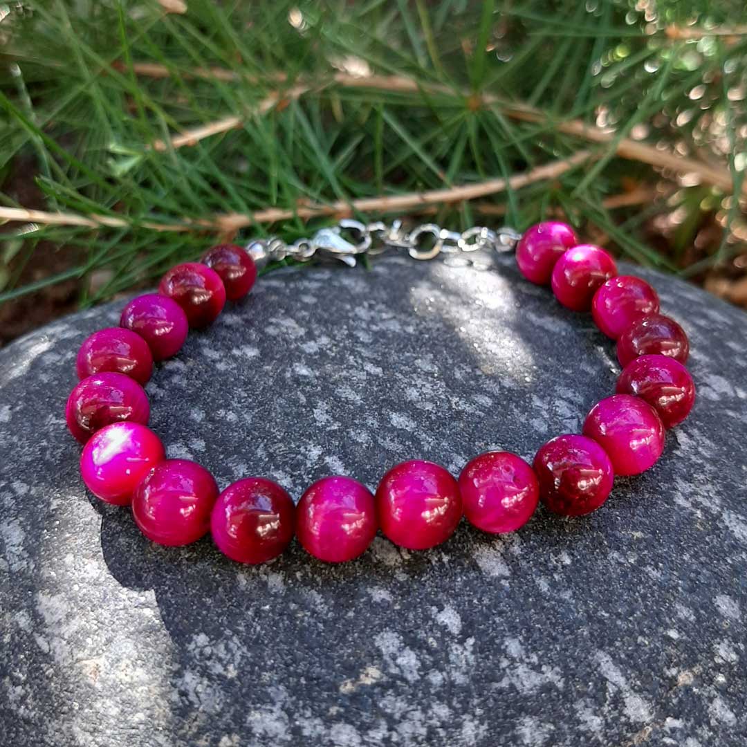 OCCHIO DI TIGRE ROSA - Bracciale regolabile in acciaio inossidabile e pietre naturali da 8 mm - Zen Home