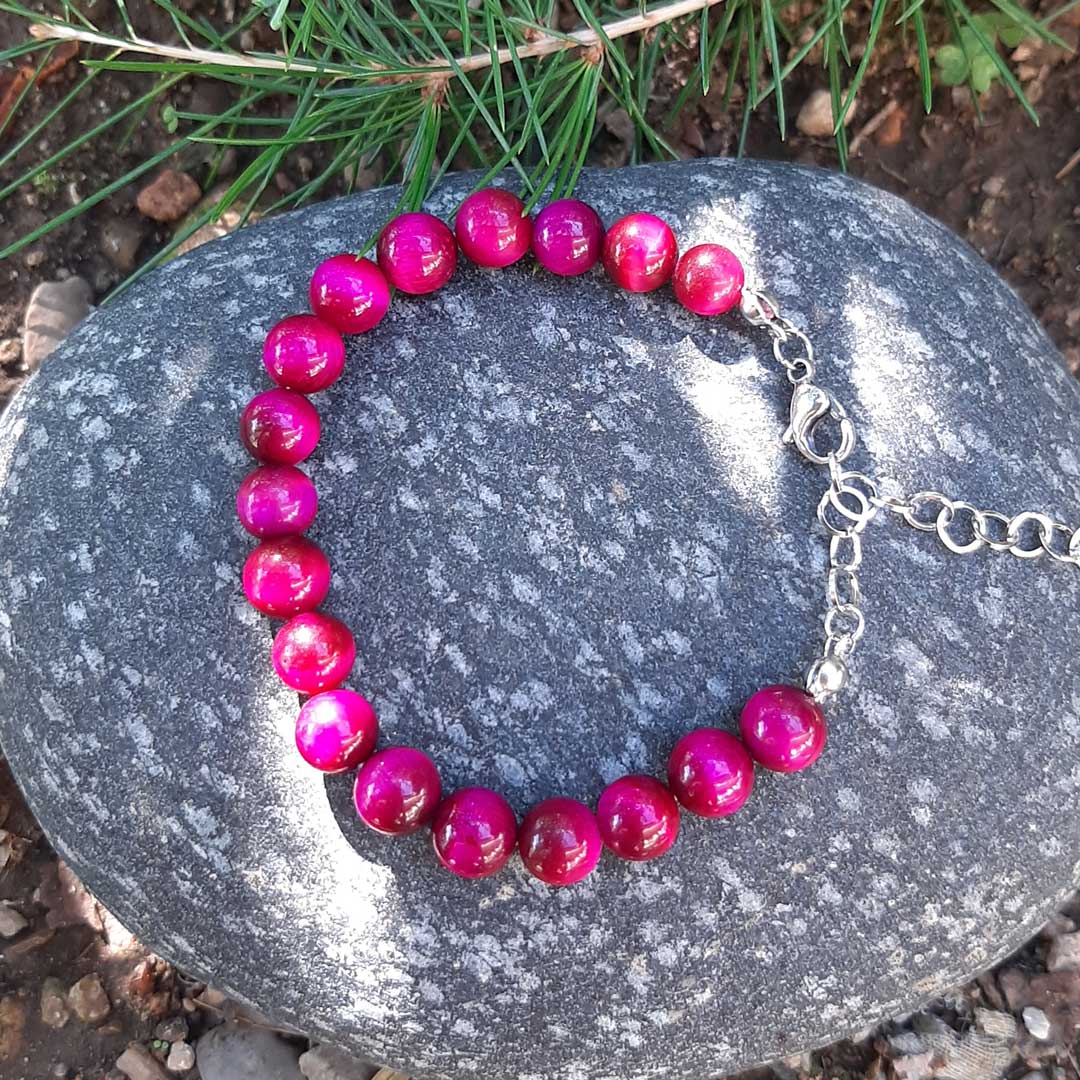 OCCHIO DI TIGRE ROSA - Bracciale regolabile in acciaio inossidabile e pietre naturali da 8 mm - Zen Home