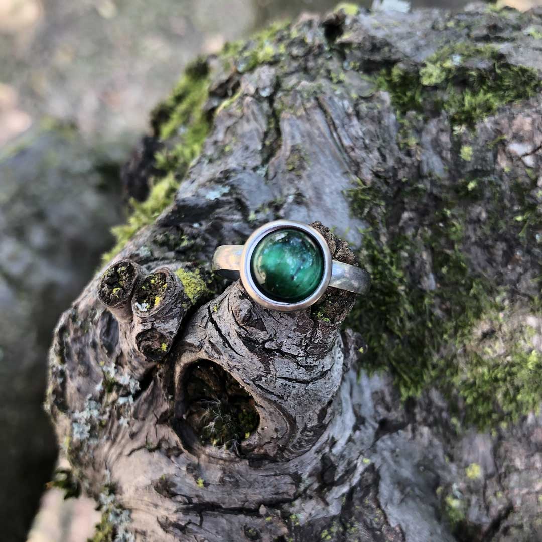 OCCHIO DI TIGRE VERDE - Anello in acciaio inossidabile free nickel da 8 mm - Zen Home