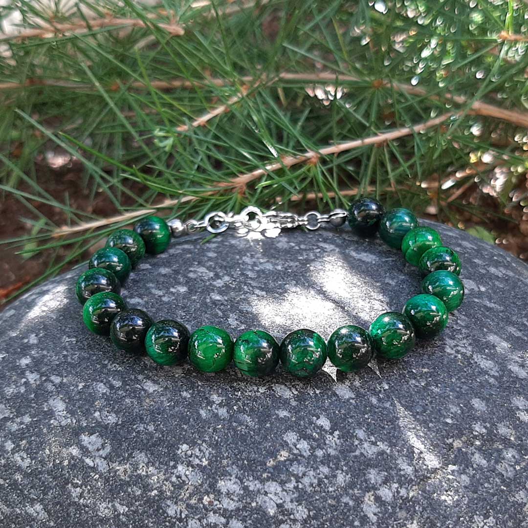 OCCHIO DI TIGRE VERDE - Bracciale regolabile in acciaio inossidabile e pietre naturali da 8 mm - Zen Home