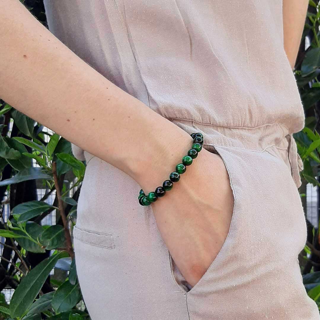 OCCHIO DI TIGRE VERDE - Bracciale regolabile in acciaio inossidabile e pietre naturali da 8 mm - Zen Home