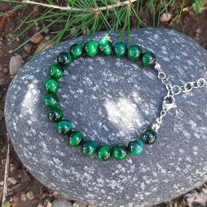 OCCHIO DI TIGRE VERDE - Bracciale regolabile in acciaio inossidabile e pietre naturali da 8 mm - Zen Home