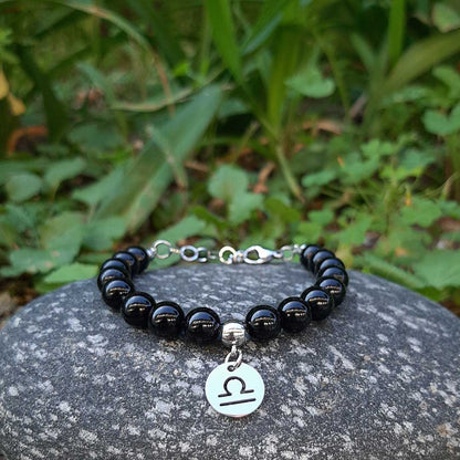 ONICE NERA SEGNI ZODIACALI - Bracciale regolabile in acciaio inossidabile e pietre naturali da 8 mm - Zen Home