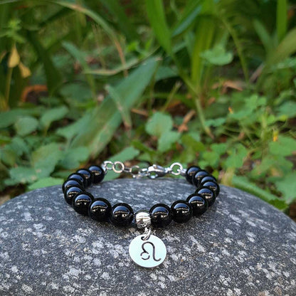 ONICE NERA SEGNI ZODIACALI - Bracciale regolabile in acciaio inossidabile e pietre naturali da 8 mm - Zen Home