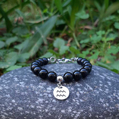 ONICE NERA SEGNI ZODIACALI - Bracciale regolabile in acciaio inossidabile e pietre naturali da 8 mm - Zen Home