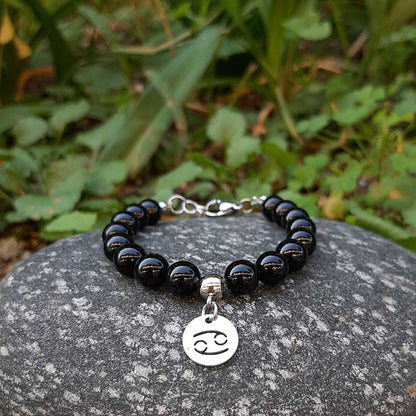 ONICE NERA SEGNI ZODIACALI - Bracciale regolabile in acciaio inossidabile e pietre naturali da 8 mm - Zen Home