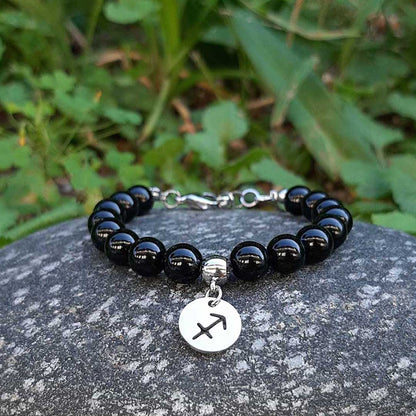 ONICE NERA SEGNI ZODIACALI - Bracciale regolabile in acciaio inossidabile e pietre naturali da 8 mm - Zen Home