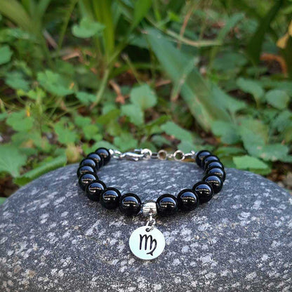 ONICE NERA SEGNI ZODIACALI - Bracciale regolabile in acciaio inossidabile e pietre naturali da 8 mm - Zen Home