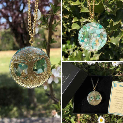 Orgonite con pietra naturale di amazzonite e albero della vita - Zen Home