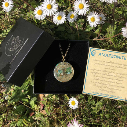 Orgonite con pietra naturale di amazzonite e albero della vita - Zen Home