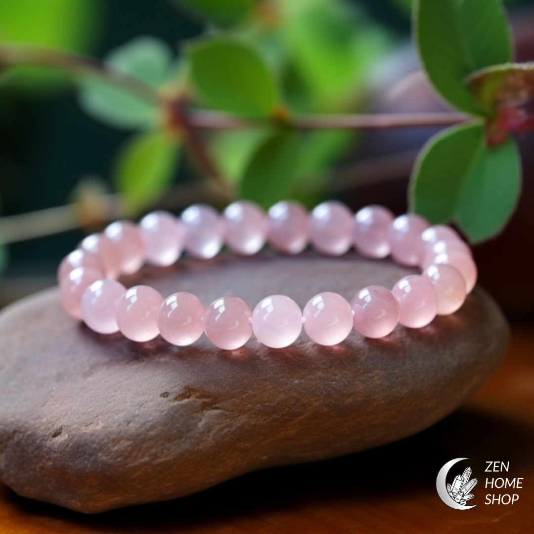 QUARZO ROSA - Bracciale elastico e pietre naturali da 8 mm - Zen Home