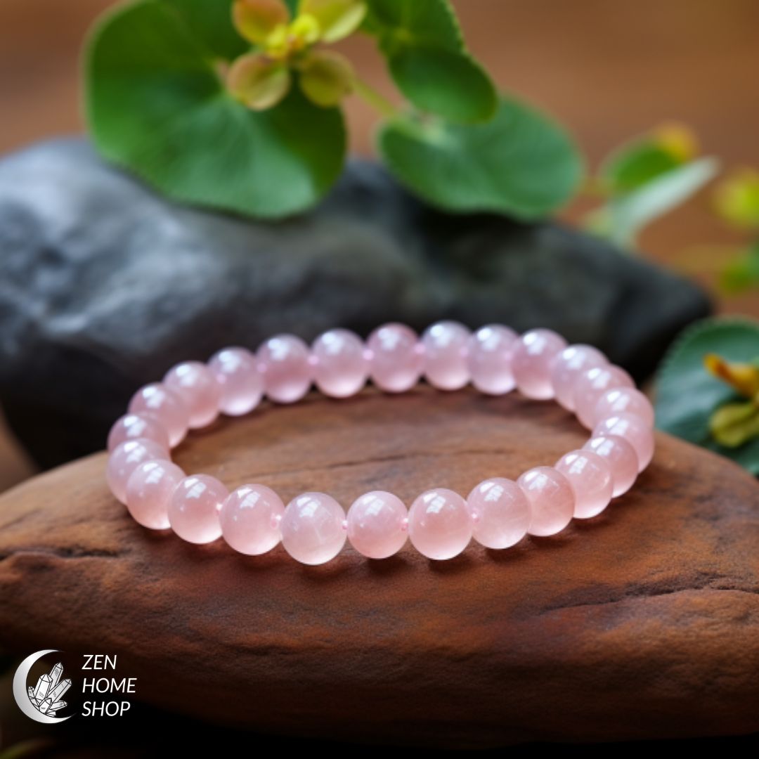 QUARZO ROSA - Bracciale elastico e pietre naturali da 8 mm - Zen Home