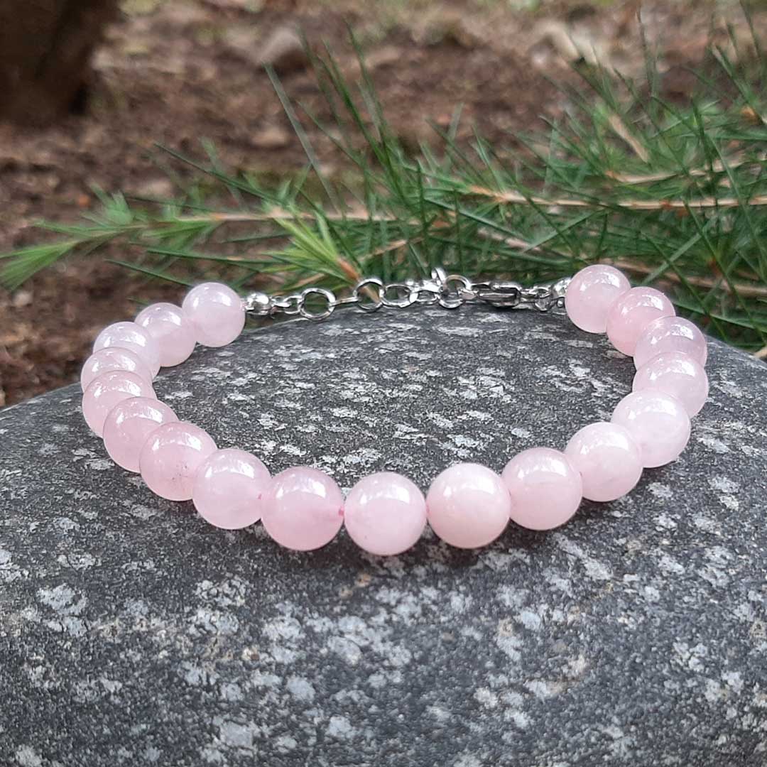 QUARZO ROSA - Bracciale regolabile in acciaio inossidabile e pietre naturali da 8 mm - Zen Home