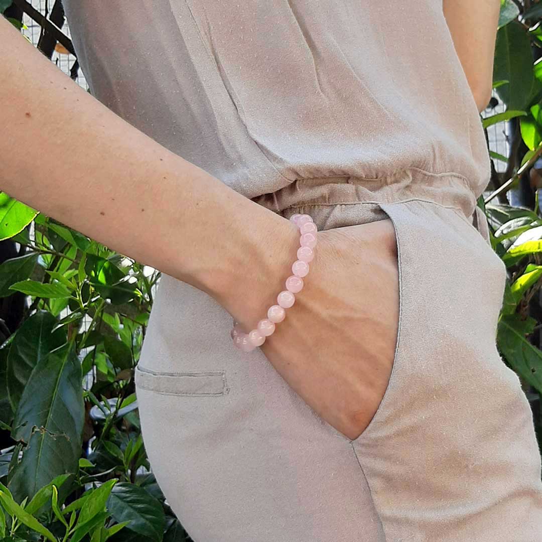 Bracciale 8 mm quarzo rosa pietra naturale – La Fenice Indaco