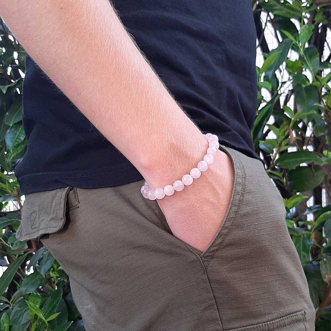 QUARZO ROSA - Bracciale regolabile in acciaio inossidabile e pietre naturali da 8 mm - Zen Home