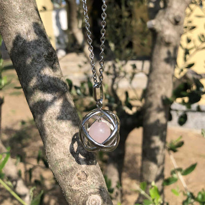 QUARZO ROSA - Collana Regolabile Ciondolo Genesa in acciaio inossidabile con pietra naturale - Zen Home