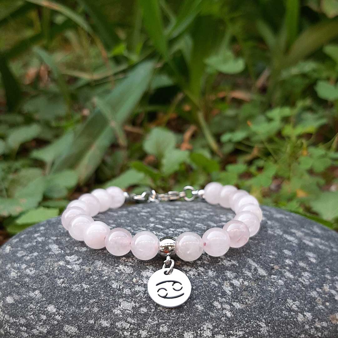 QUARZO ROSA SEGNI ZODIACALI - Bracciale regolabile in acciaio inossidabile e pietre naturali da 8 mm - Zen Home