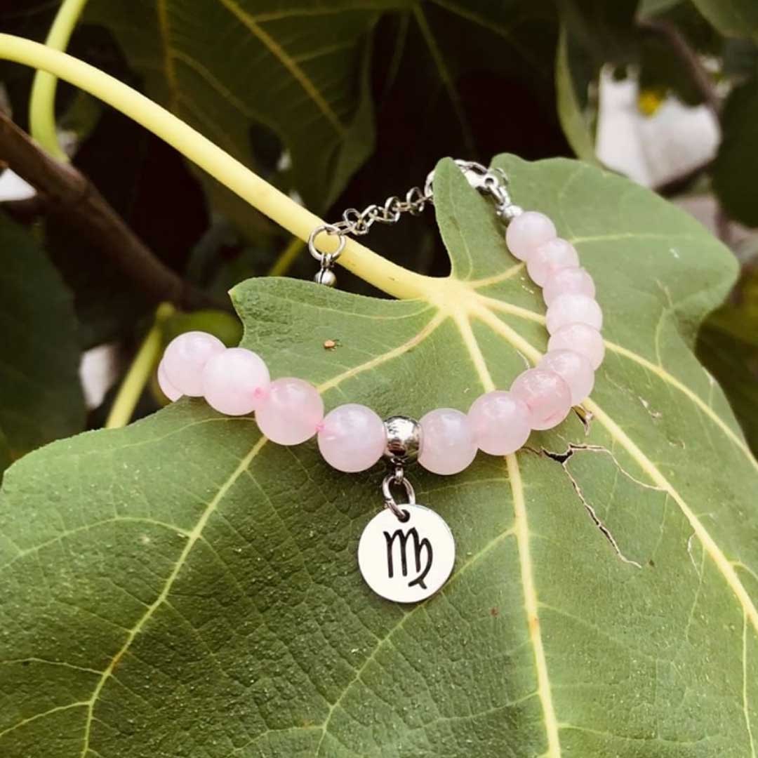 QUARZO ROSA SEGNI ZODIACALI - Bracciale regolabile in acciaio inossidabile e pietre naturali da 8 mm - Zen Home