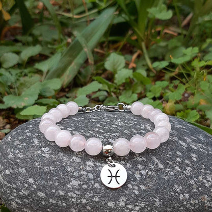 QUARZO ROSA SEGNI ZODIACALI - Bracciale regolabile in acciaio inossidabile e pietre naturali da 8 mm - Zen Home