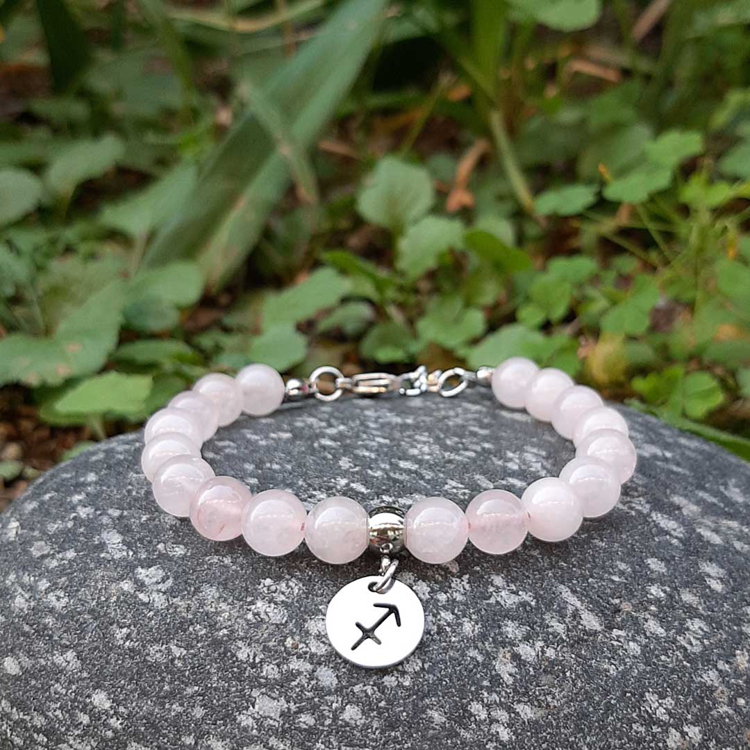 QUARZO ROSA SEGNI ZODIACALI - Bracciale regolabile in acciaio inossidabile e pietre naturali da 8 mm - Zen Home