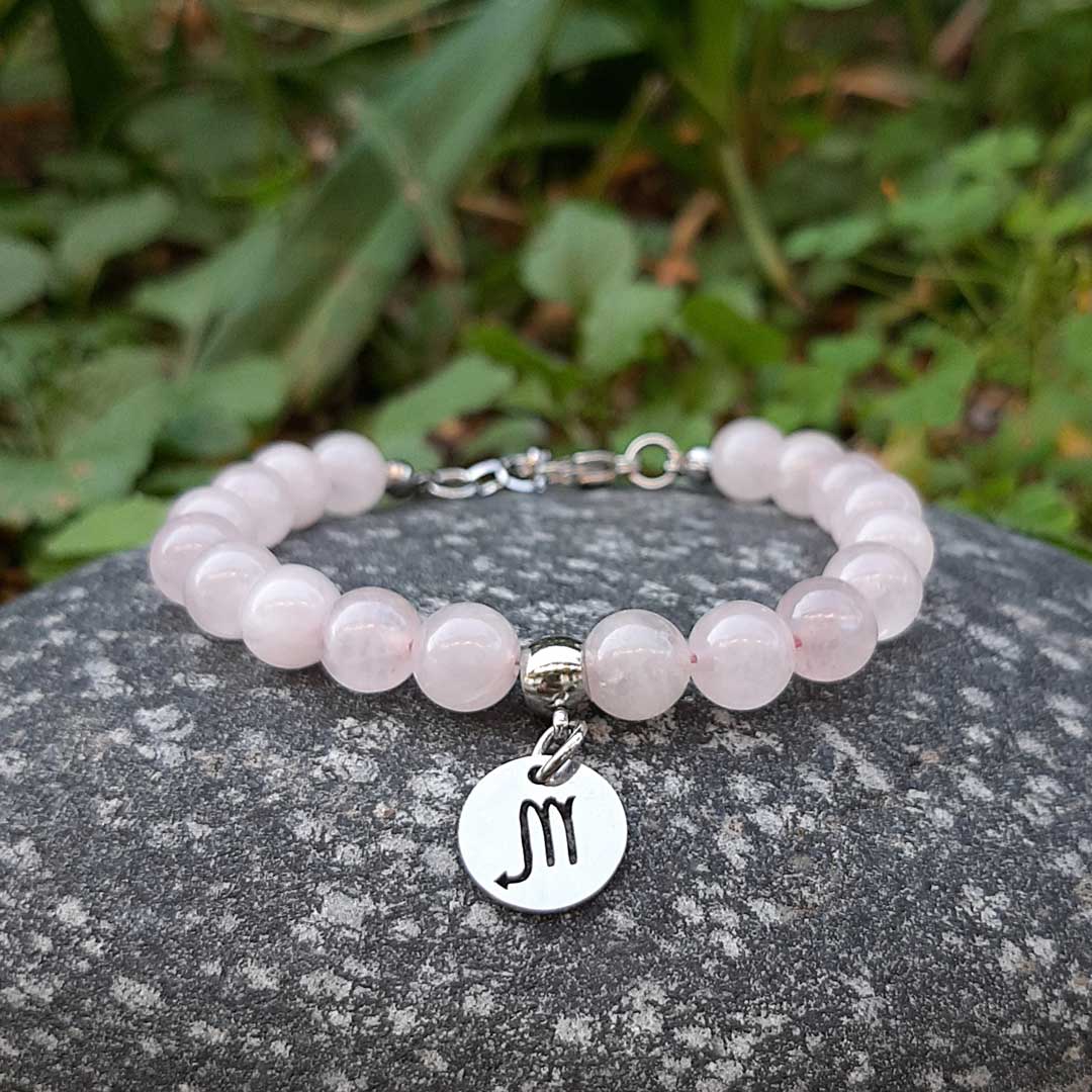 QUARZO ROSA SEGNI ZODIACALI - Bracciale regolabile in acciaio inossidabile e pietre naturali da 8 mm - Zen Home