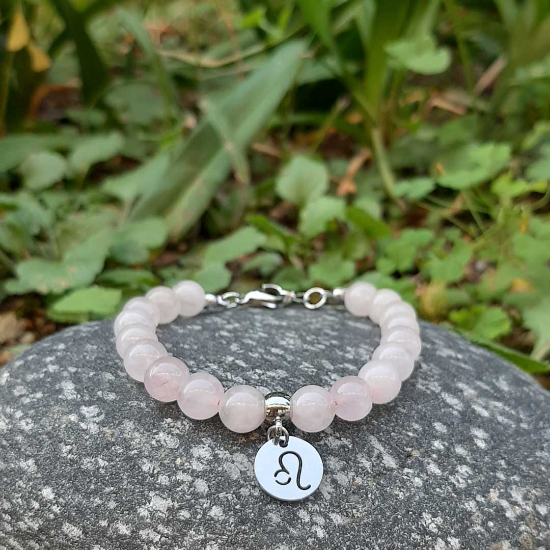 QUARZO ROSA SEGNI ZODIACALI - Bracciale regolabile in acciaio inossidabile e pietre naturali da 8 mm - Zen Home