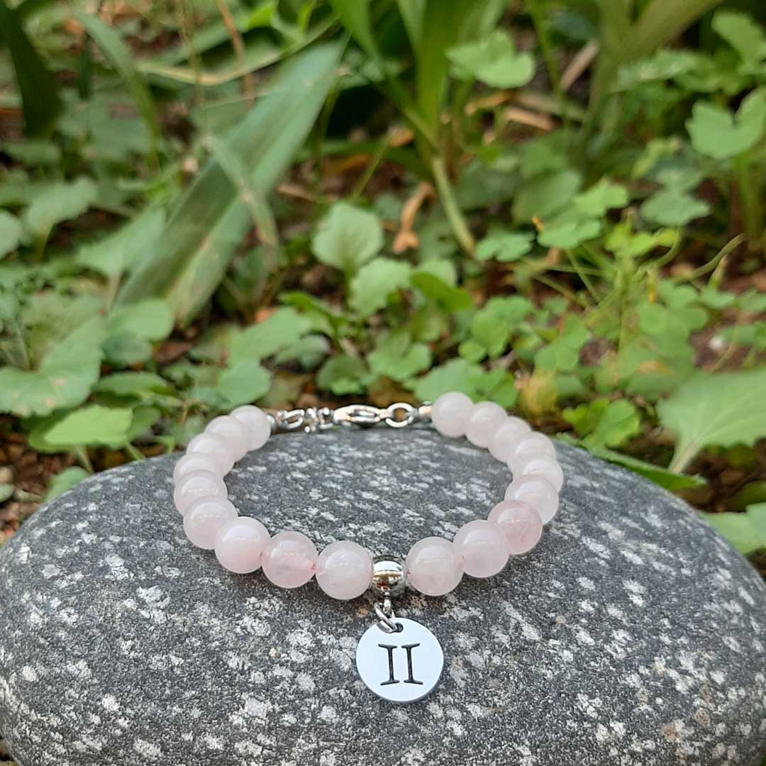 QUARZO ROSA SEGNI ZODIACALI - Bracciale regolabile in acciaio inossidabile e pietre naturali da 8 mm - Zen Home