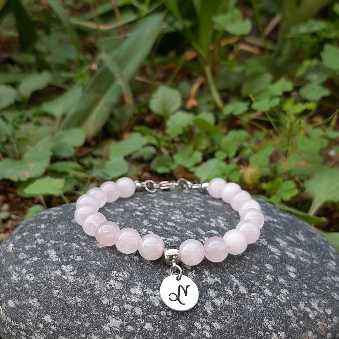 QUARZO ROSA SEGNI ZODIACALI - Bracciale regolabile in acciaio inossidabile e pietre naturali da 8 mm - Zen Home