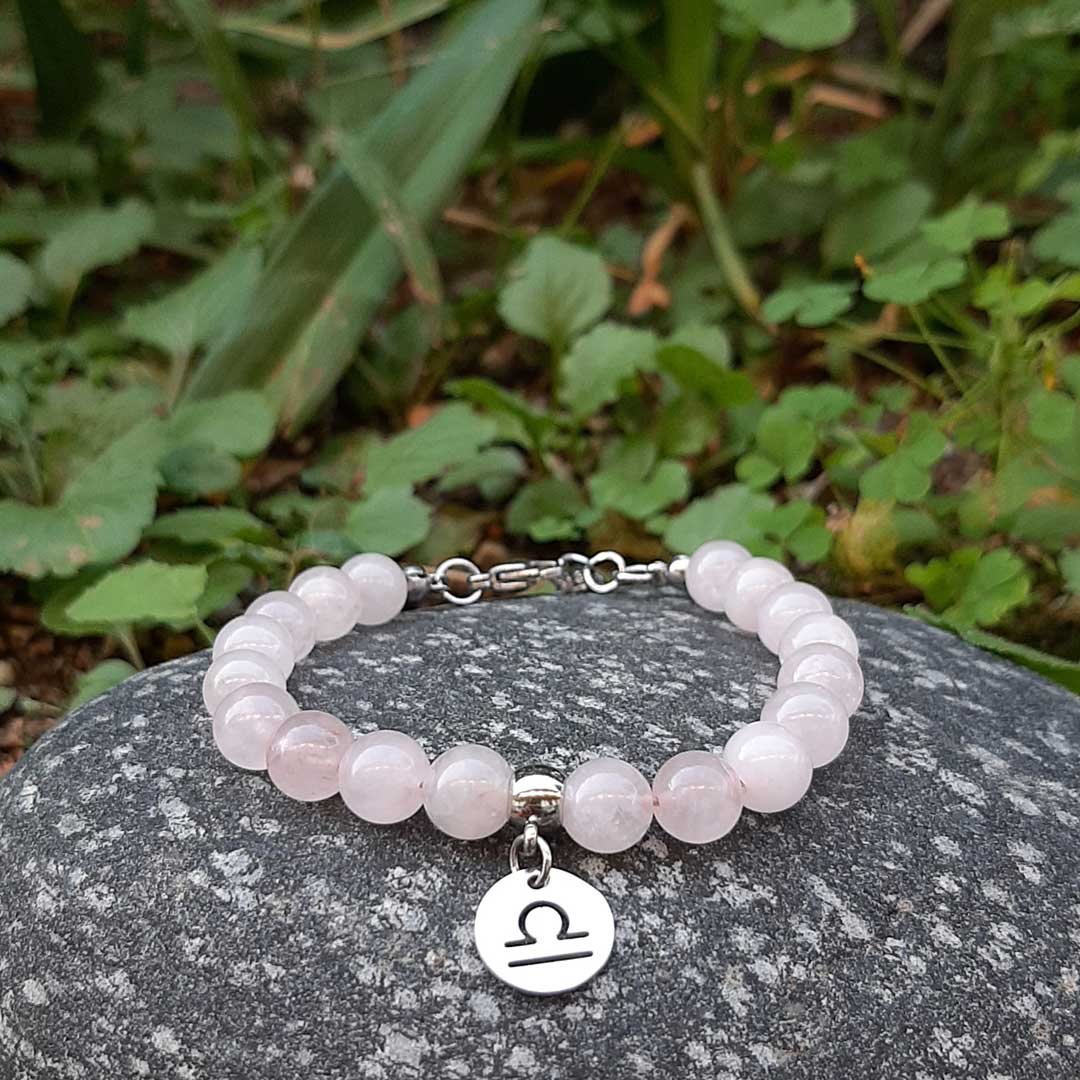 QUARZO ROSA SEGNI ZODIACALI - Bracciale regolabile in acciaio inossidabile e pietre naturali da 8 mm - Zen Home