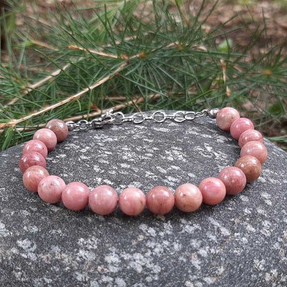 RODONITE - Bracciale regolabile in acciaio inossidabile e pietre naturali da 8 mm - Zen Home