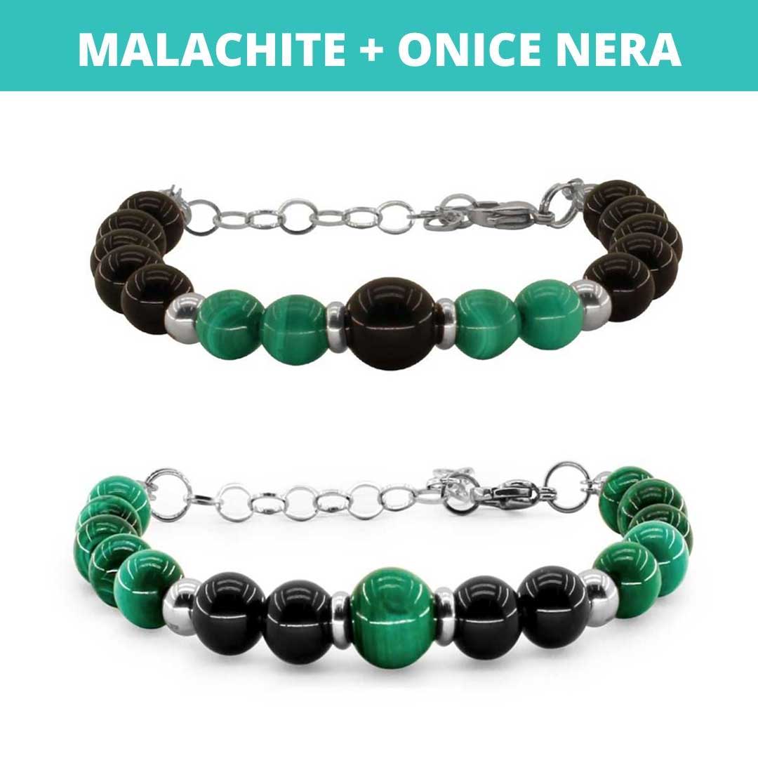 Set doppio bracciale con pietra naturale Malachite e Onice Nera