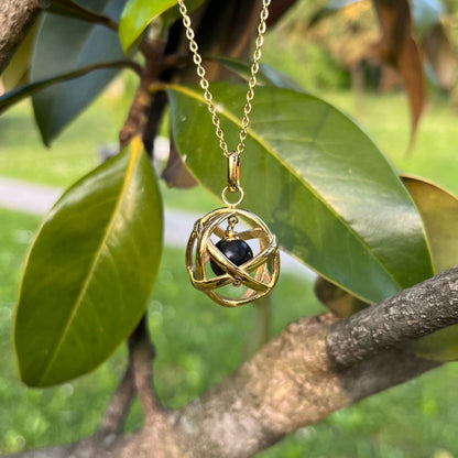 SHUNGITE - Collana Regolabile Ciondolo Genesa in acciaio placcato colore oro 18K - Zen Home