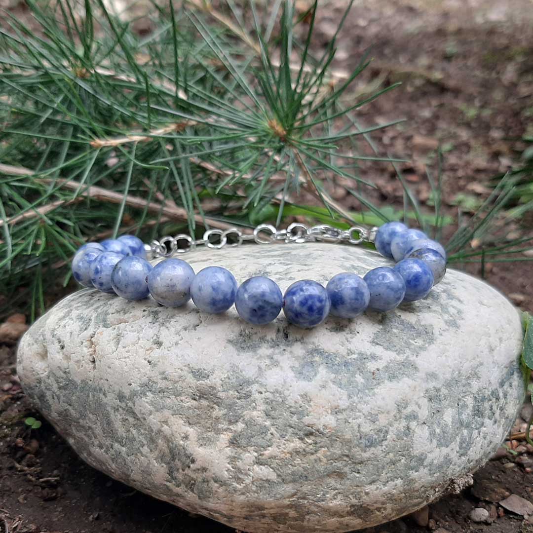 SODALITE Blu - Bracciale regolabile in acciaio inossidabile e pietre naturali da 8 mm - Zen Home