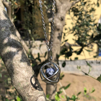 SODALITE - Collana Regolabile Ciondolo Genesa in acciaio inossidabile con pietra naturale - Zen Home