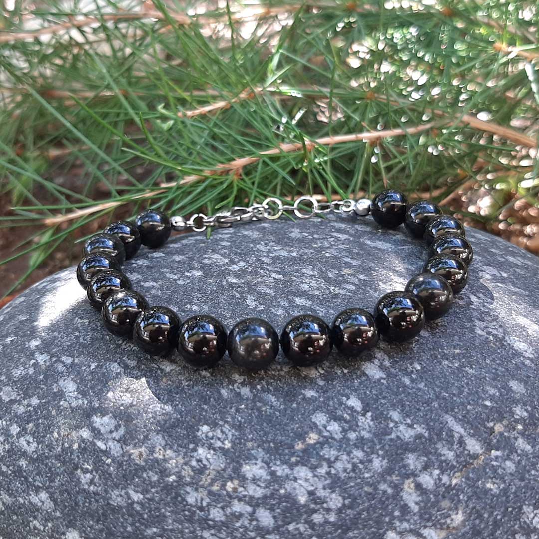 TORMALINA NERA - Bracciale regolabile in acciaio inossidabile e pietre naturali da 8 mm - Zen Home